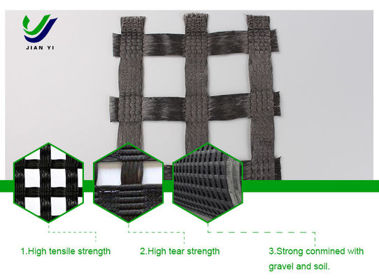 Rodoviária Warp Tricotado Poliéster Geogrid 1-6m Em base de solo macio Tratamento