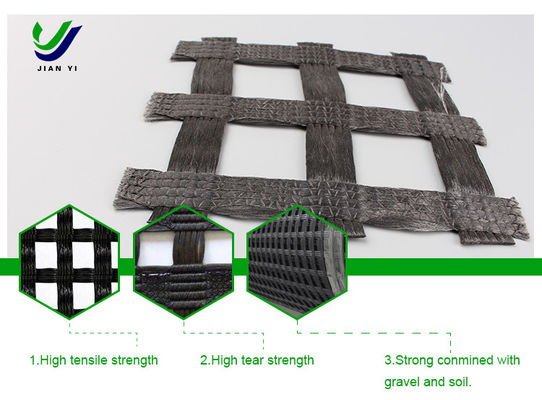 Geogrid de poliéster de malha de alta resistência para estradas e ferrovias reforçadas