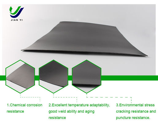 Projeto de Meio Ambiente HDPE Geomembrana lisa Resistente a ácidos e álcalis 700% alongamento na quebra 0.3mm 3.0mm espessura
