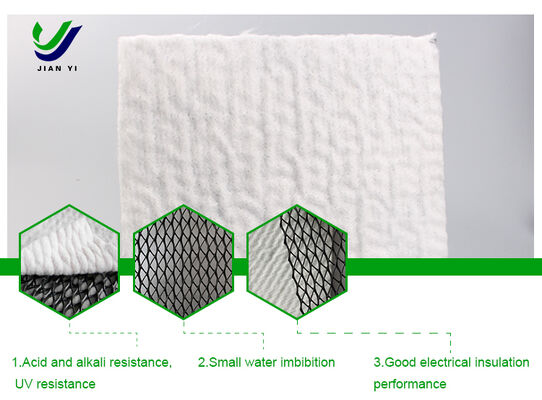 Rede de drenagem composta 3D com alta resistência à tração ≥ 16kN/m, excelente resistência aos raios UV e projeto anti-obstrução para aplicações em aterros sanitários e em estradas